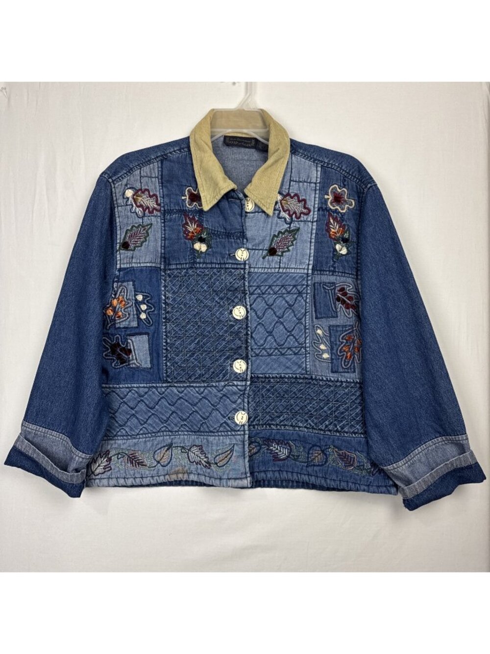 New Direction Autumn Leaves Jean Jacket XL (18) full button cotton fall outdoor